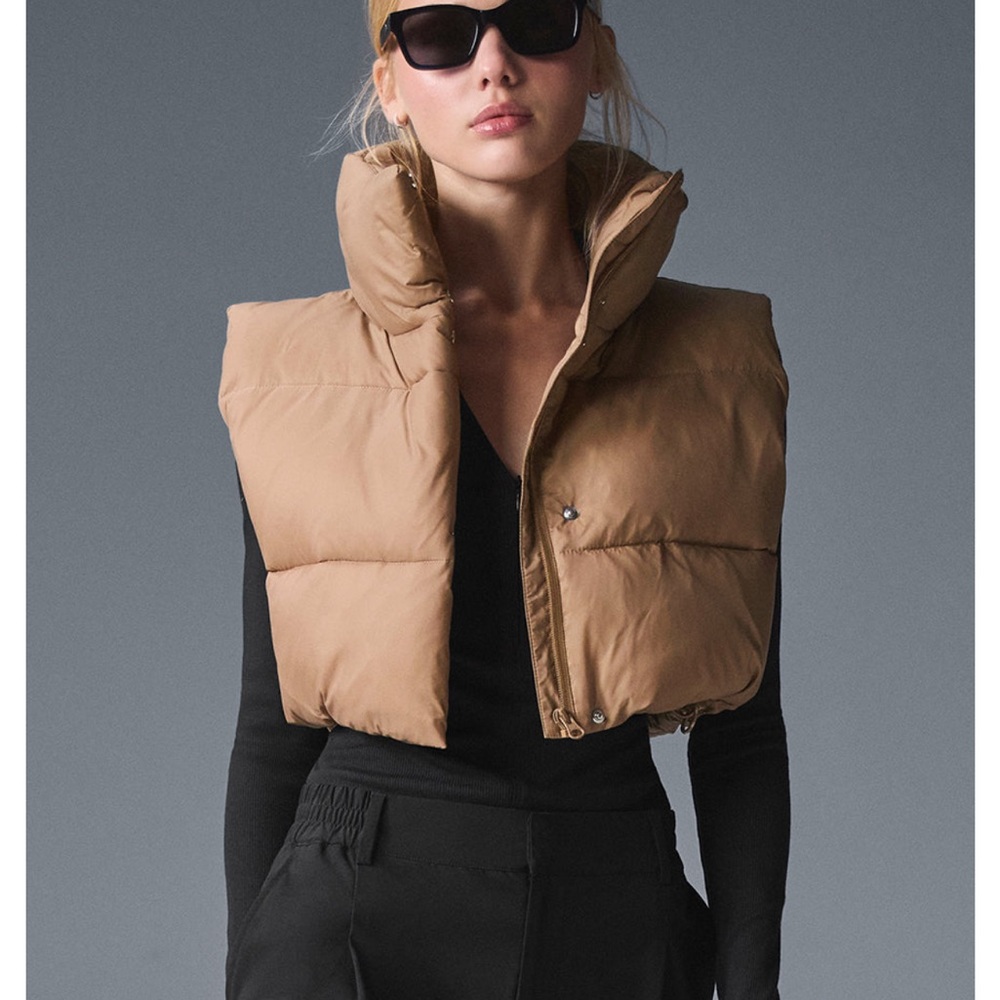 Alo Yoga Women's Tan Puffer Vest in Toasted Almond
